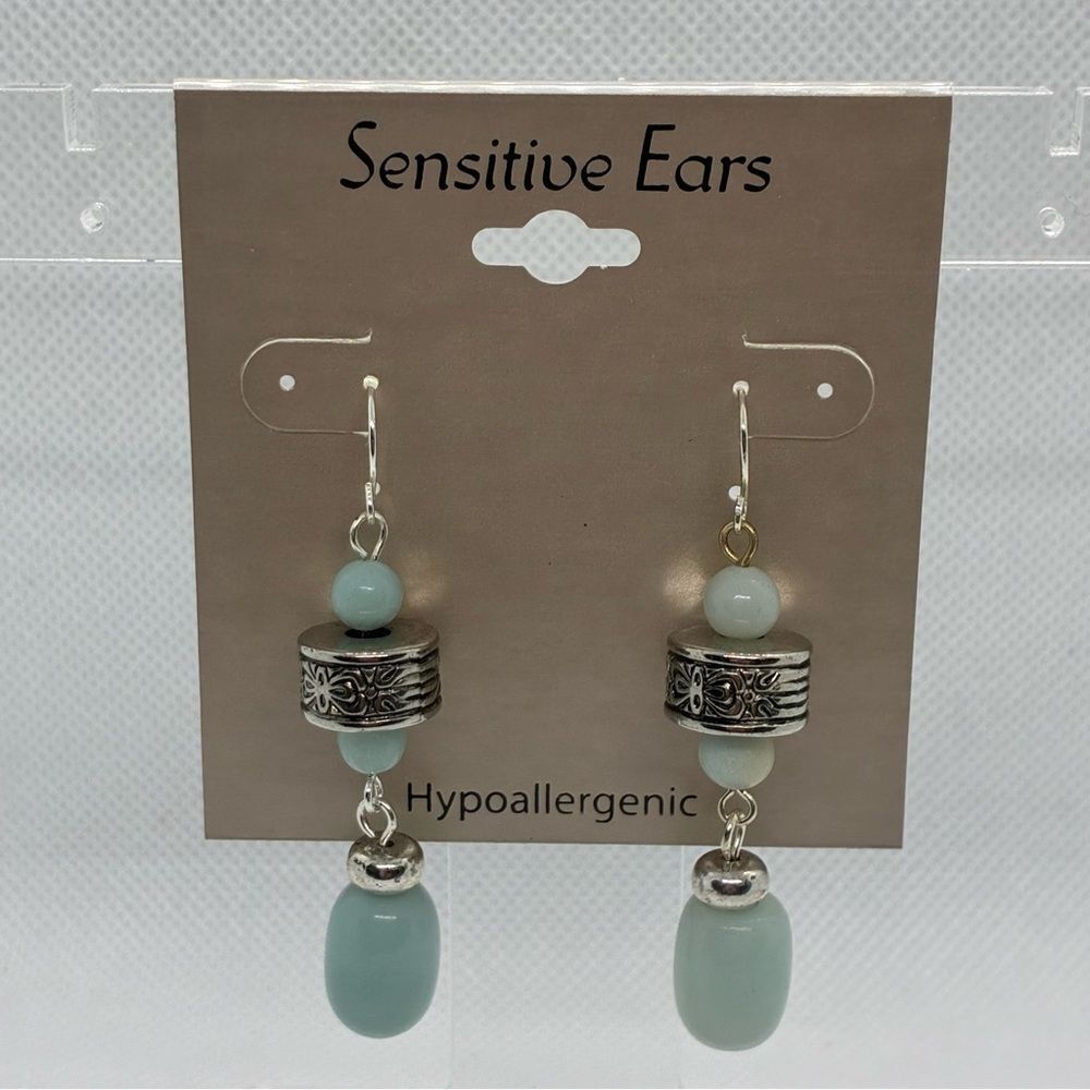3For$20 Sensitive Ears Hypoallergenic Pale Aqua Bead Drop Earrings